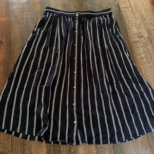 Navy Blue Pinstripe Midi Skirt